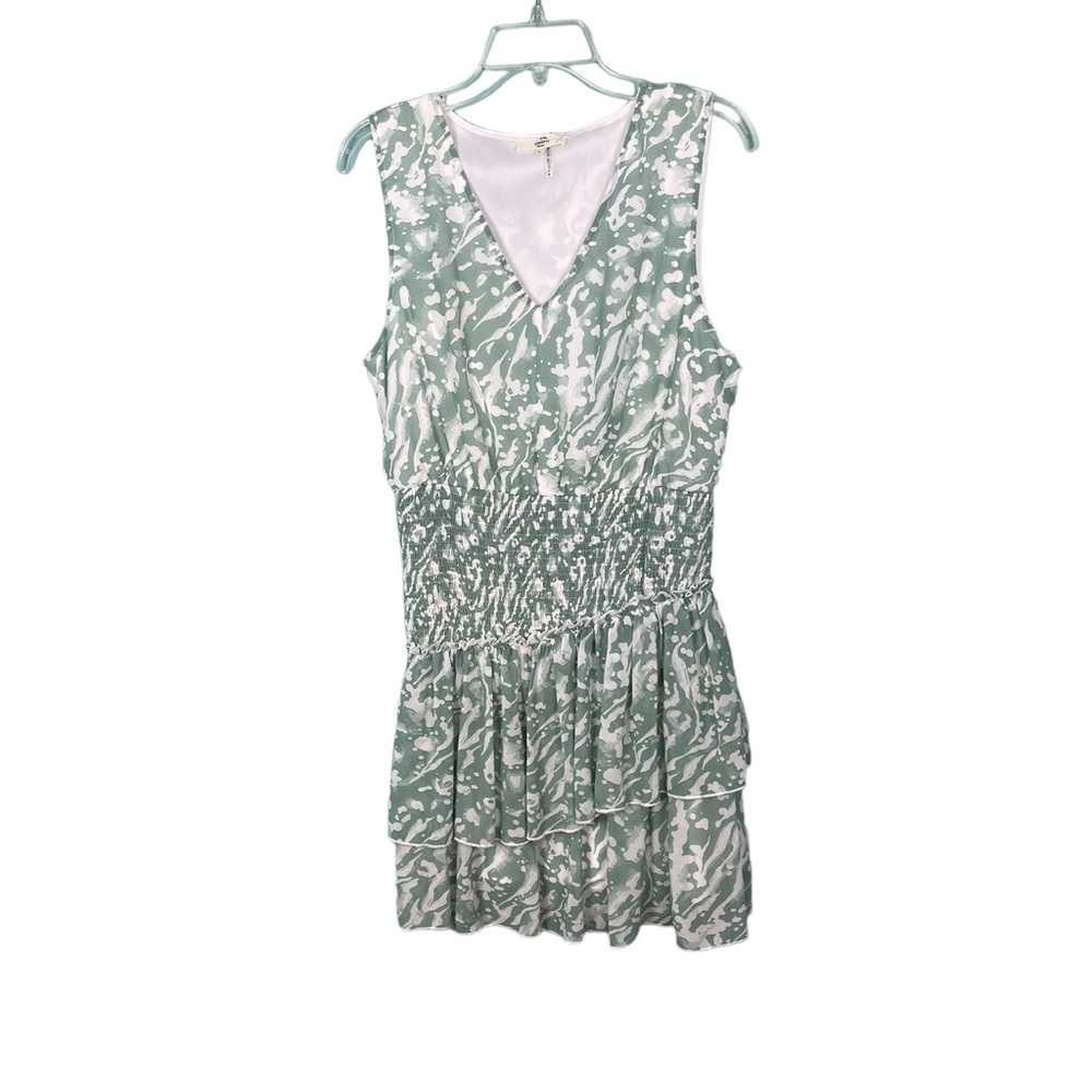 Entro Printed Smocked Ruffled Green Floral Dress Women’s Size Large